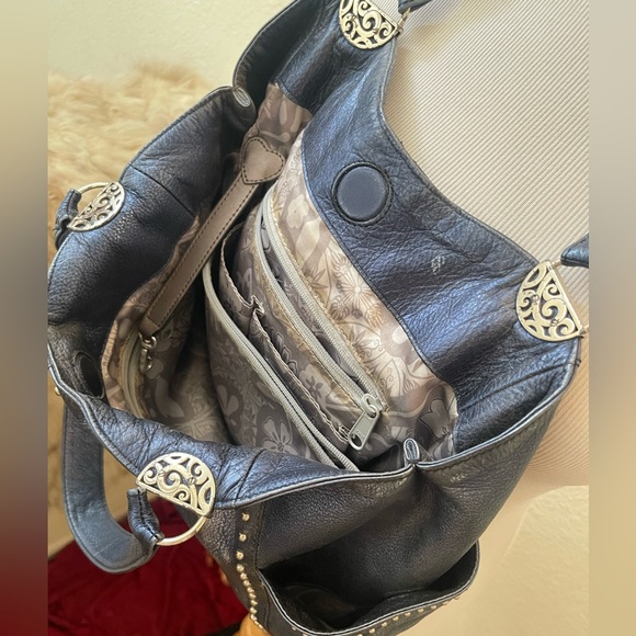 Brighton Pretty Tough Andie Blue/Silver Metallic Leather with Studs Handbag - Picture 7 of 12
